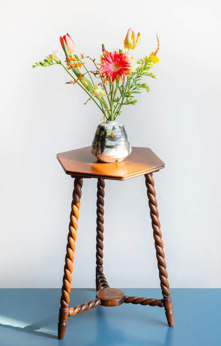 Antique Hand Carved Side Table, Barley Twist Legs