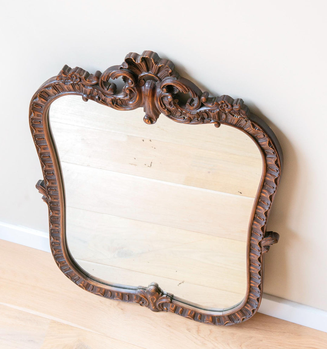 Large Antique Hand Carved Mirror, Victorian Style