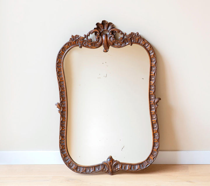 Large Antique Hand Carved Mirror, Victorian Style