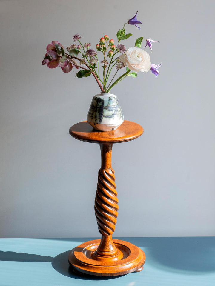 Antique Barley Twist Pedestal Table, Mahogany Wood