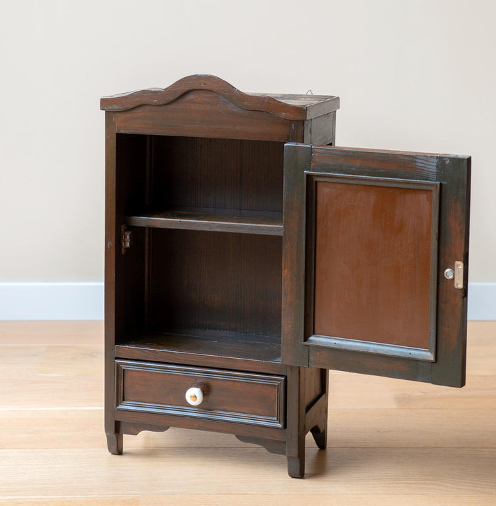 Apothecary Cabinet With Mirror, Dark Brown Lacquered Wood