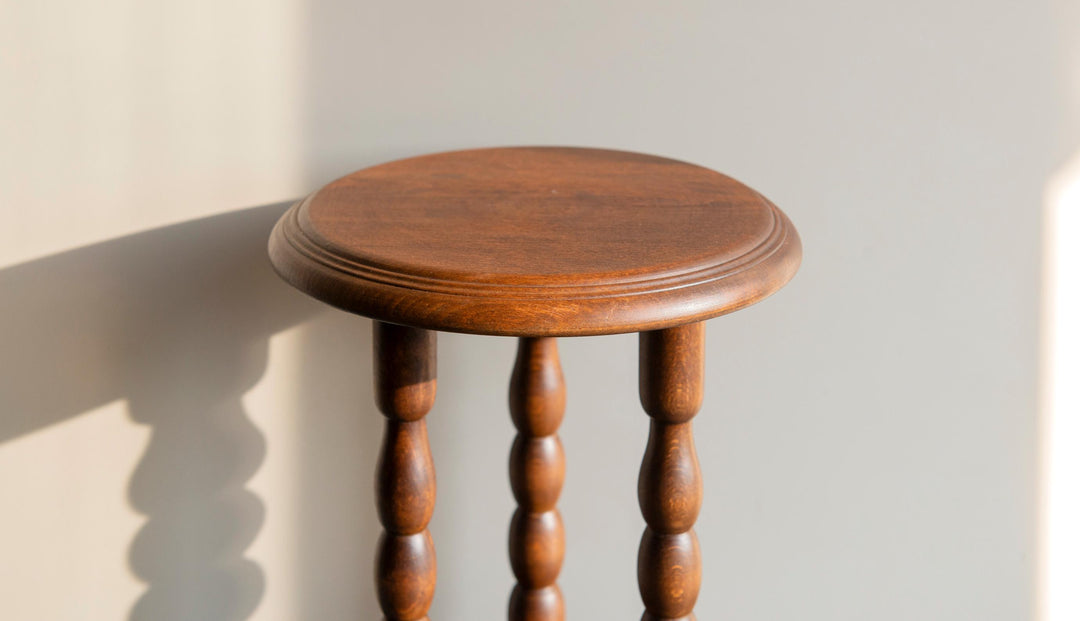 Small Round Stool With Turned Legs, Oak Wood