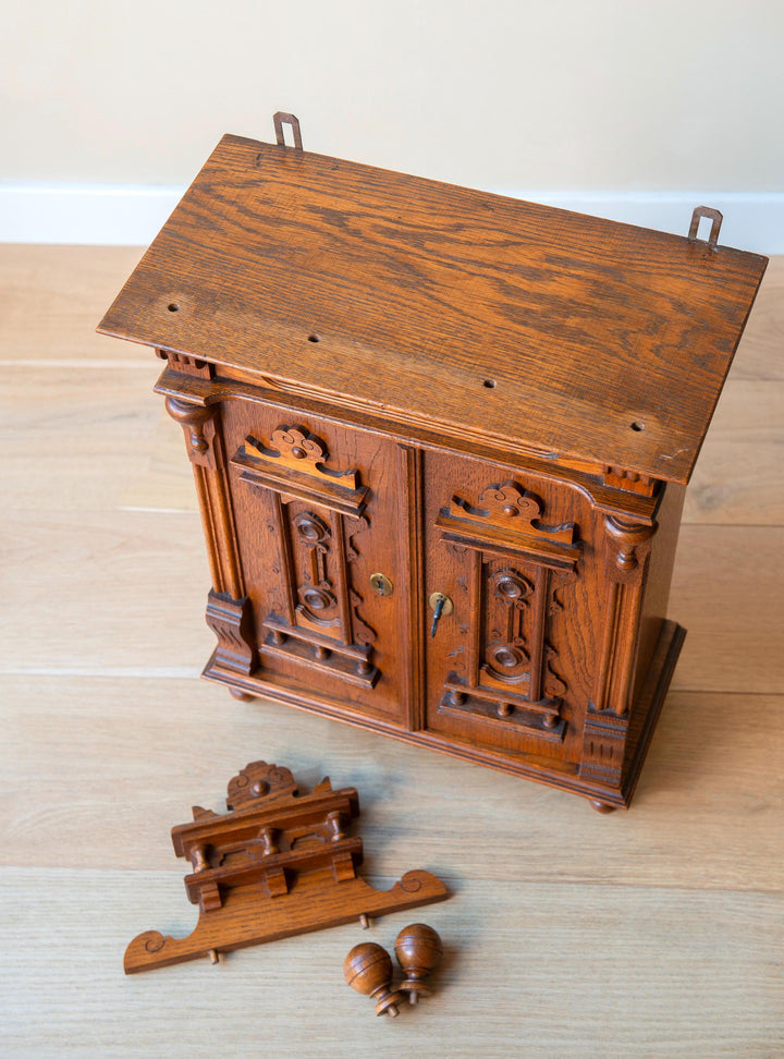 Antique Neo-Gothic Medicine Chest, Hand Carved Wood
