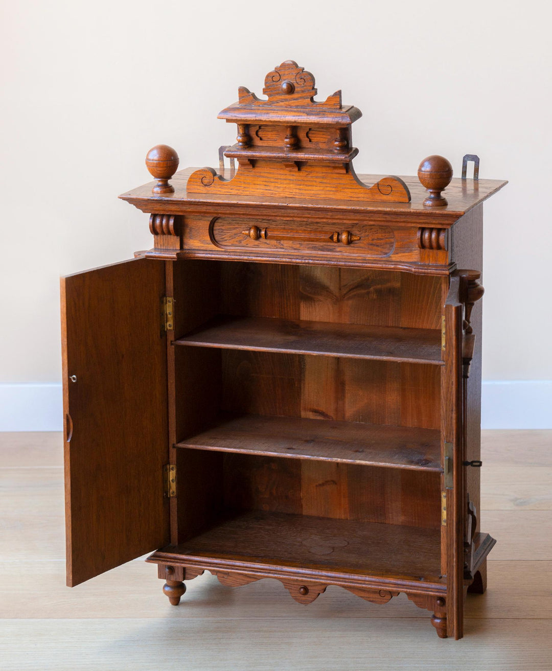 Antique Neo-Gothic Medicine Chest, Hand Carved Wood