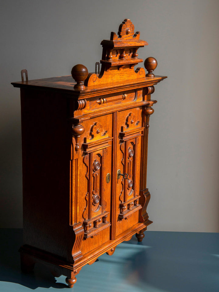 Antique Neo-Gothic Medicine Chest, Hand Carved Wood