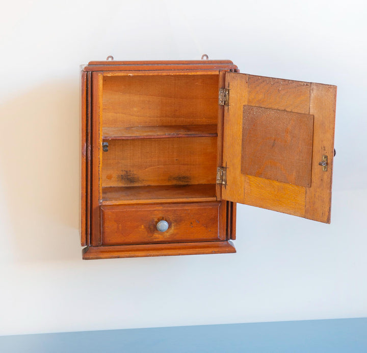 Antique Wall Cabinet With Octagonal Mirror, 1930s