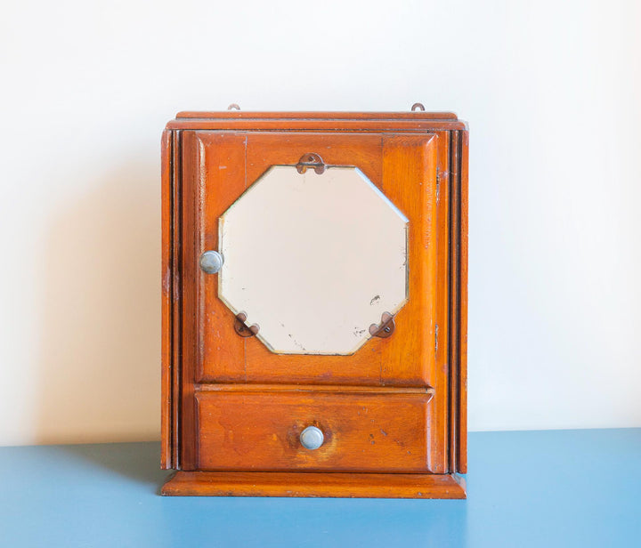 Antique Wall Cabinet With Octagonal Mirror, 1930s