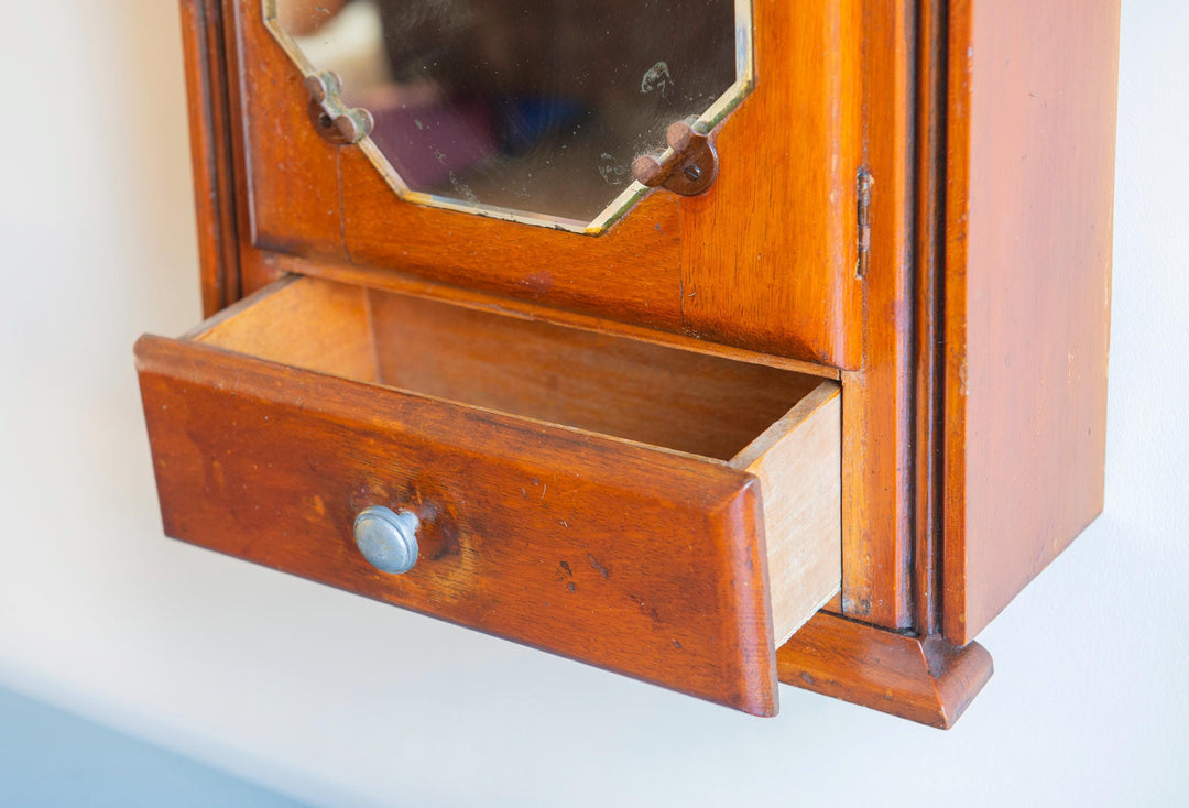 Antique Wall Cabinet With Octagonal Mirror, 1930s
