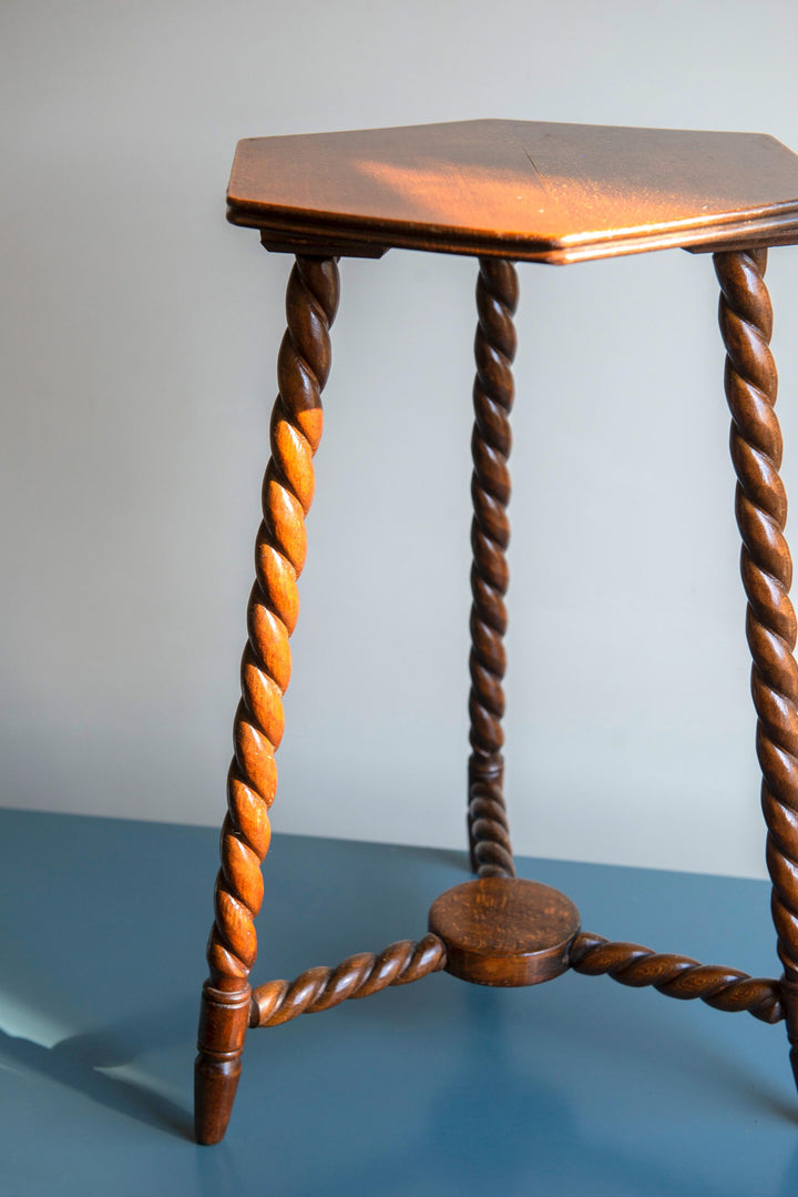 Antique Hand Carved Side Table, Barley Twist Legs