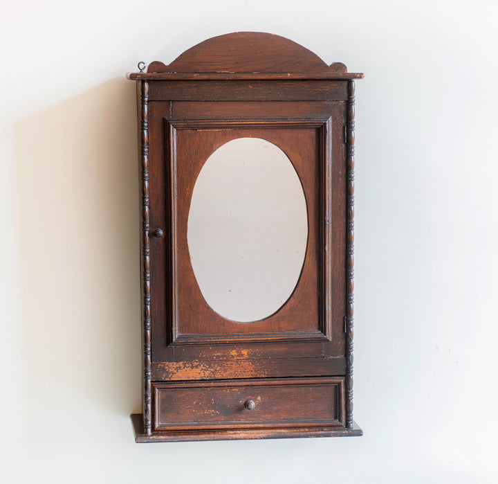 Antique Apothecary Cabinet With Oval Mirror, 1920s Design