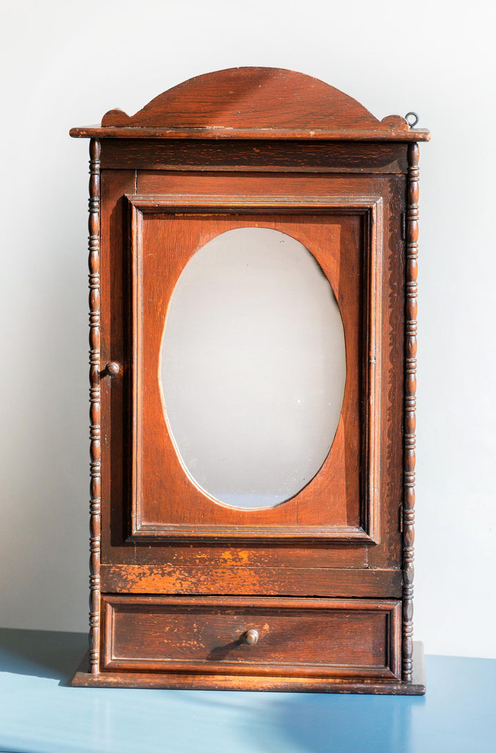 Antique Apothecary Cabinet With Oval Mirror, 1920s Design