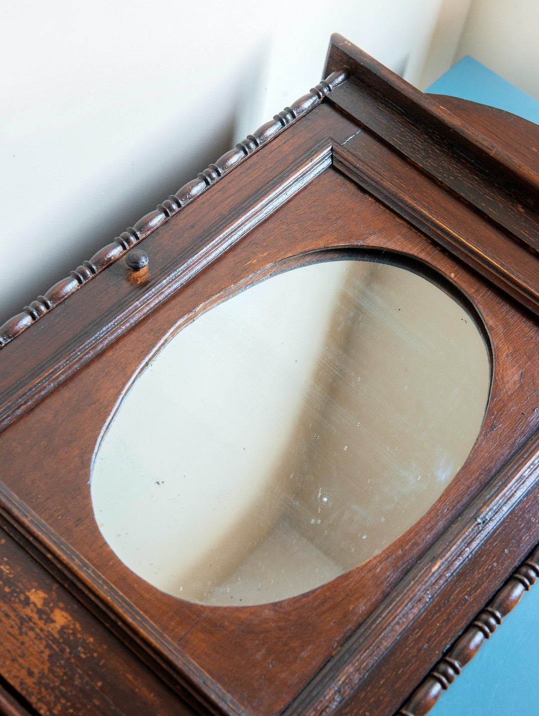 Antique Apothecary Cabinet With Oval Mirror, 1920s Design