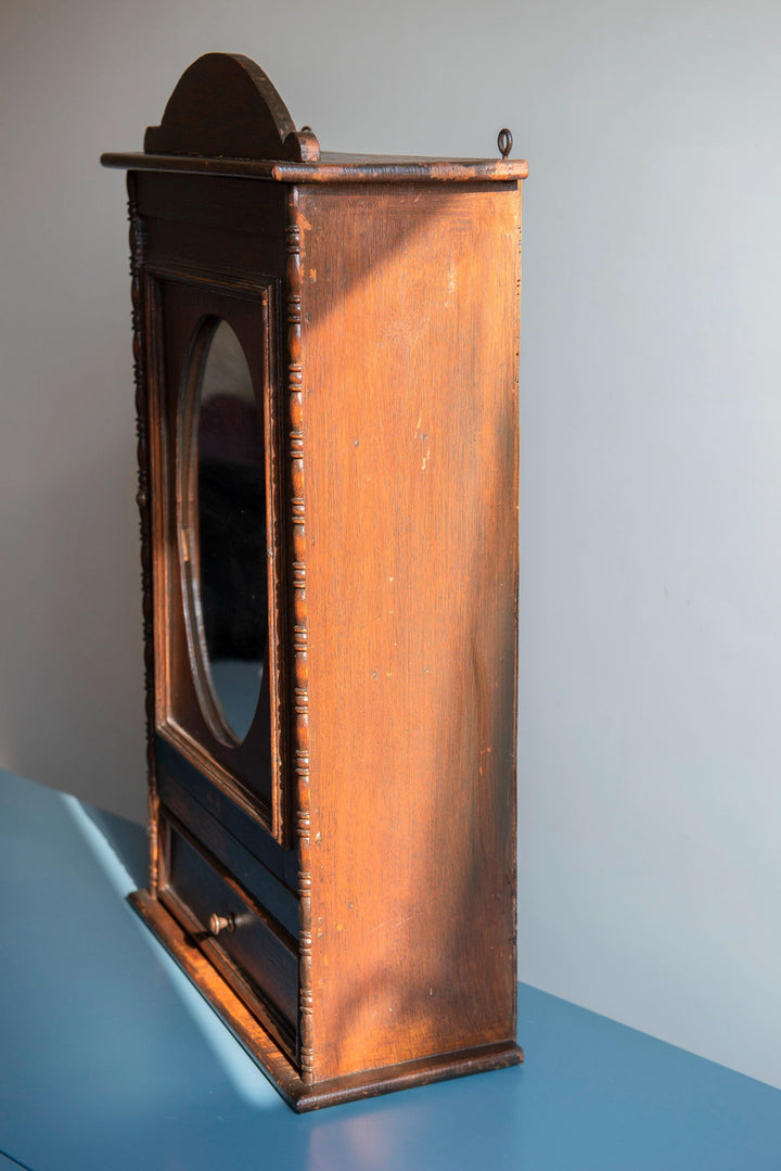 Antique Apothecary Cabinet With Oval Mirror, 1920s Design