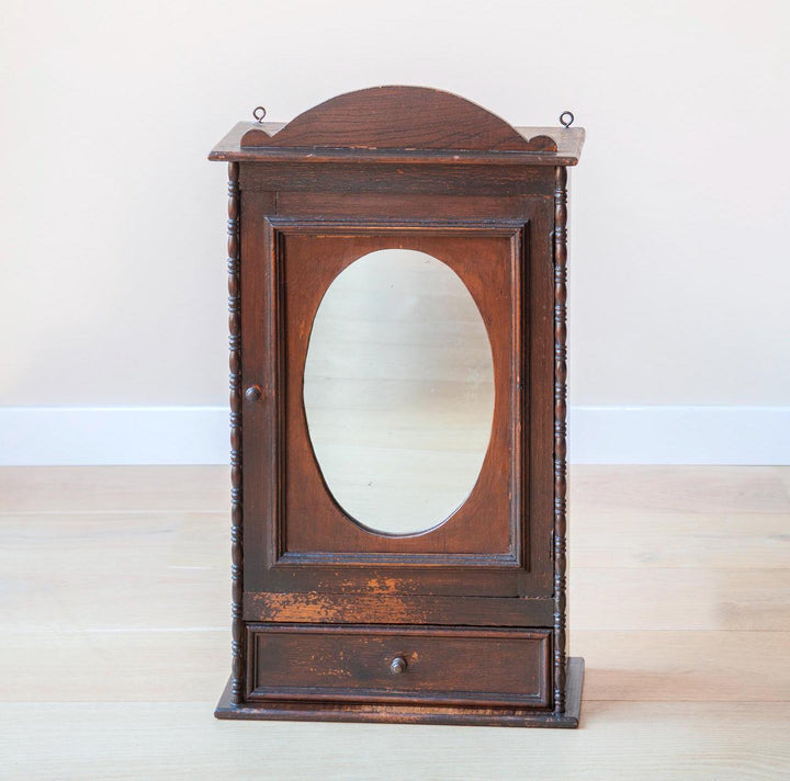 Antique Apothecary Cabinet With Oval Mirror, 1920s Design