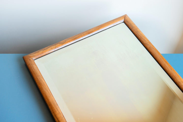 Large Scalloped Walnut Mirror With Beveled Glass, 19th Century