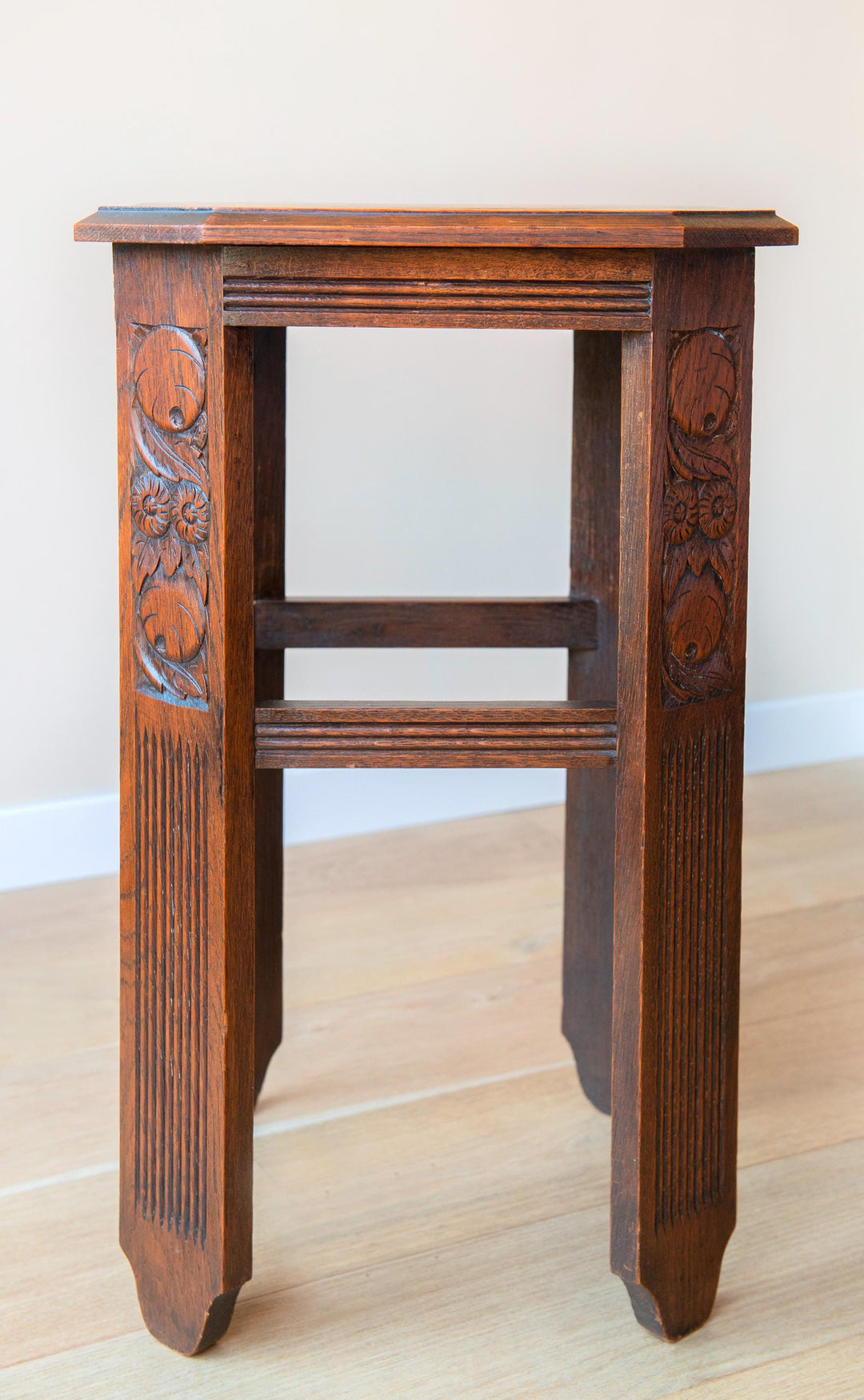 Hand Carved Oak Side Table, Art Deco Design