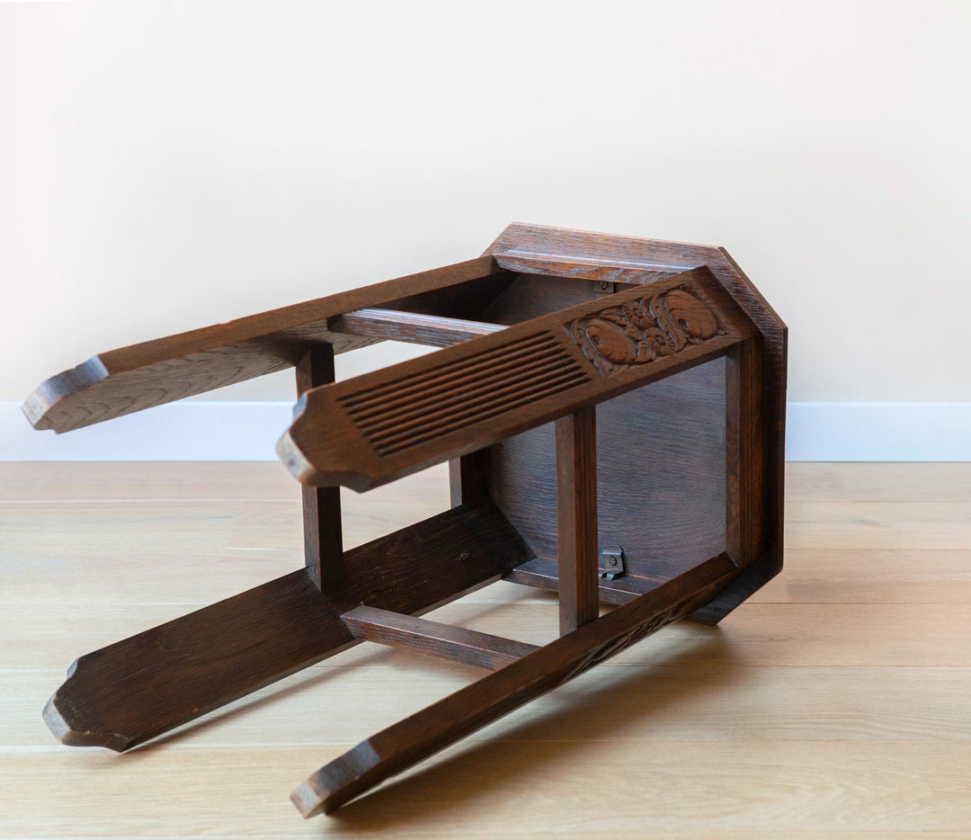 Hand Carved Oak Side Table, Art Deco Design