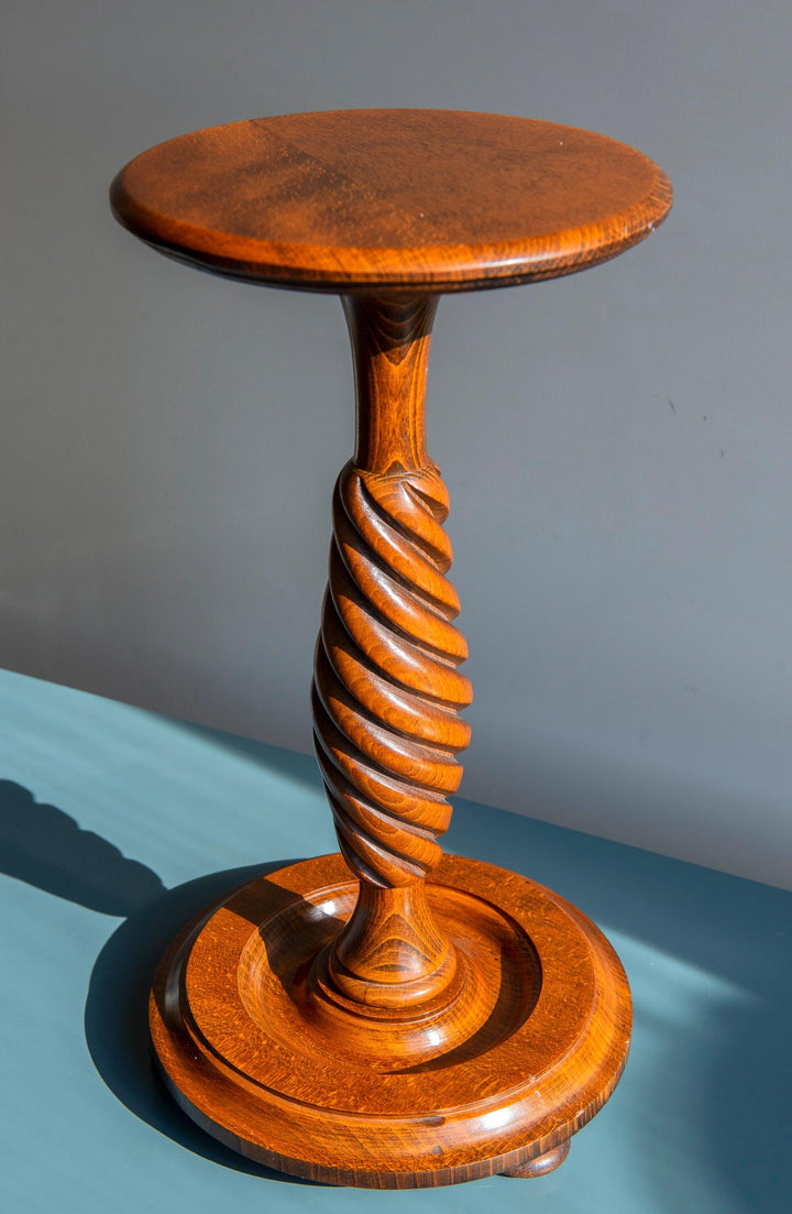 Antique Barley Twist Pedestal Table, Mahogany Wood
