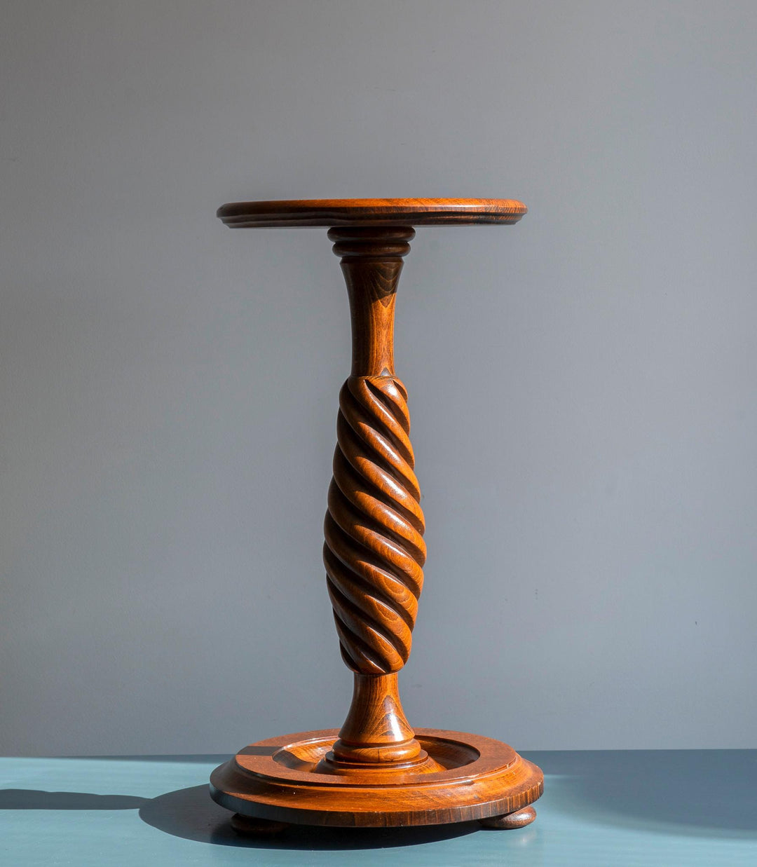 Antique Barley Twist Pedestal Table, Mahogany Wood