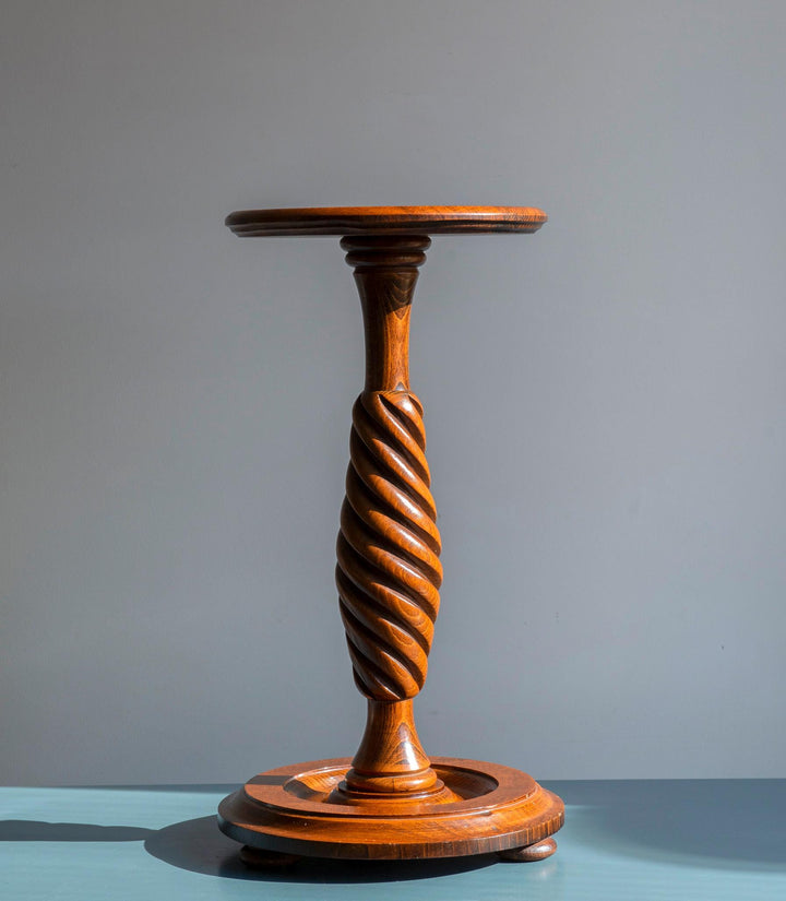 Antique Barley Twist Pedestal Table, Mahogany Wood