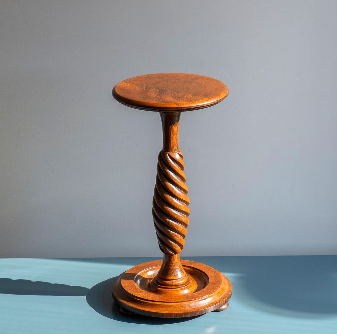 Antique Barley Twist Pedestal Table, Mahogany Wood