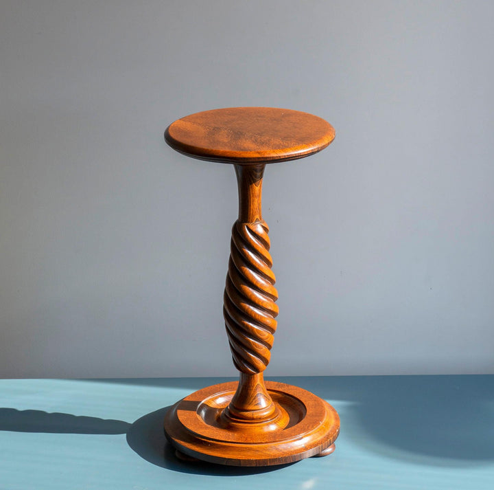 Antique Barley Twist Pedestal Table, Mahogany Wood