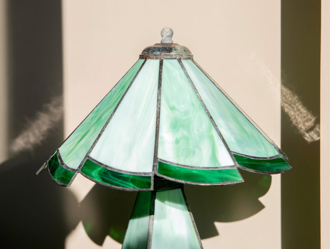 Antique Green Stained Glass Table Lamp - Art Deco