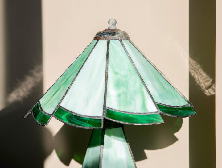 Antique Green Stained Glass Table Lamp - Art Deco