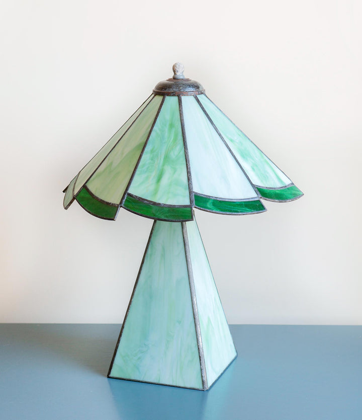 Antique Green Stained Glass Table Lamp - Art Deco