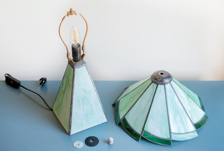 Antique Green Stained Glass Table Lamp - Art Deco
