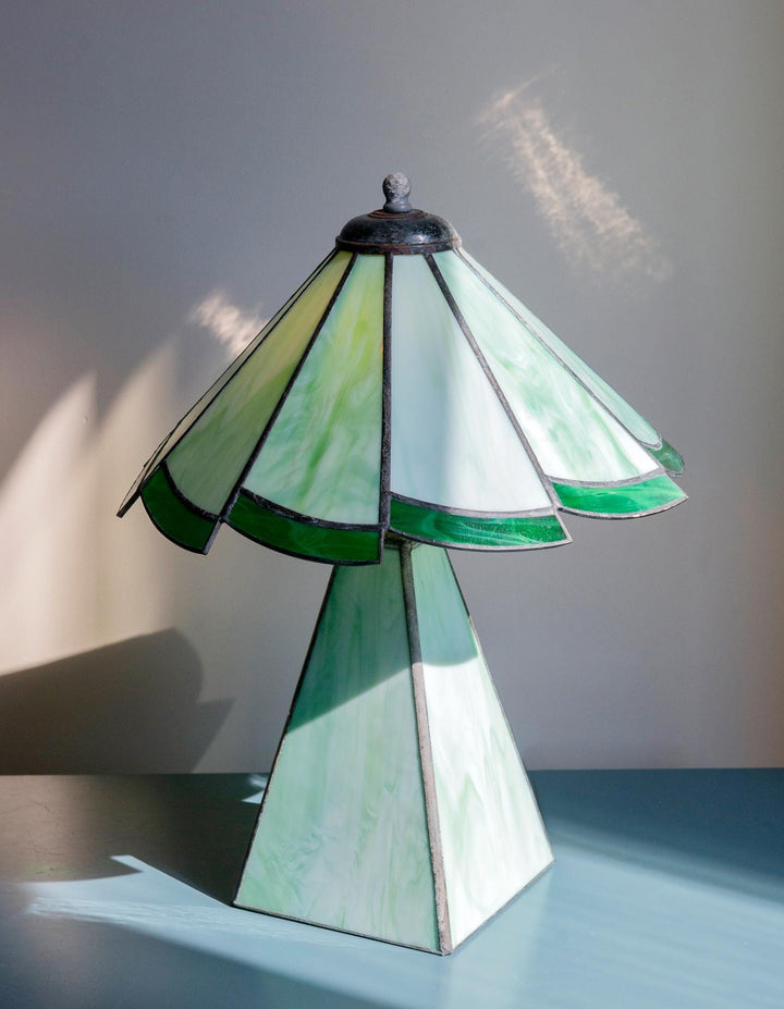 Antique Green Stained Glass Table Lamp - Art Deco