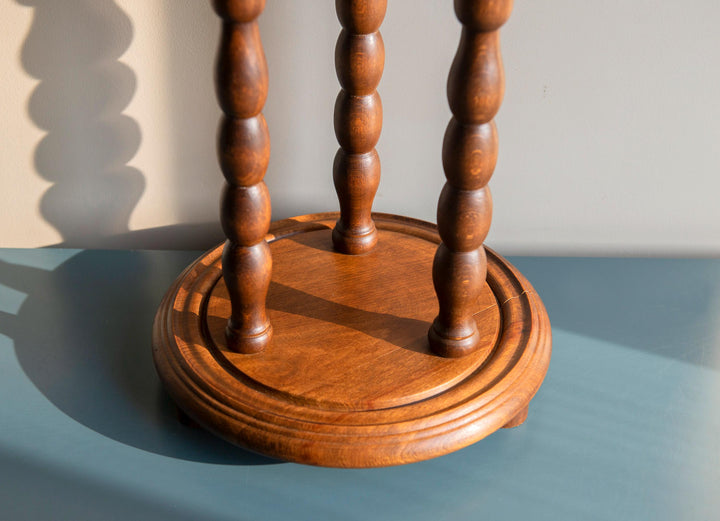 Small Round Stool With Turned Legs, Oak Wood