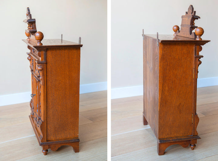 Antique Neo-Gothic Medicine Chest, Hand Carved Wood