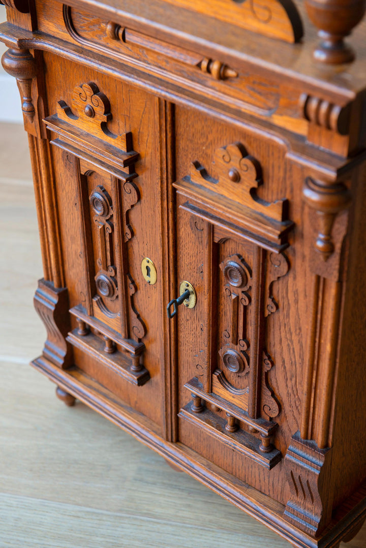 Antique Neo-Gothic Medicine Chest, Hand Carved Wood