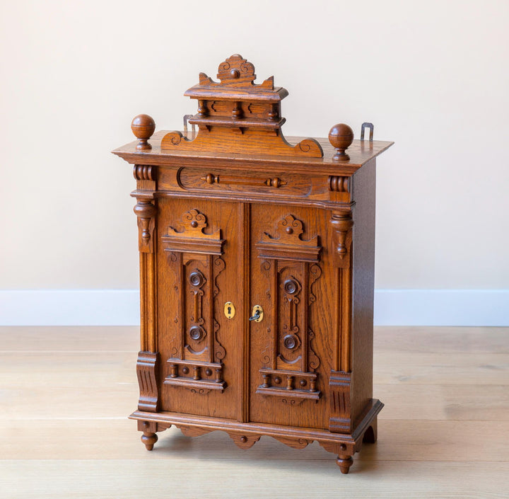 Antique Neo-Gothic Medicine Chest, Hand Carved Wood