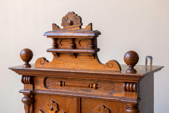 Antique Neo-Gothic Medicine Chest, Hand Carved Wood