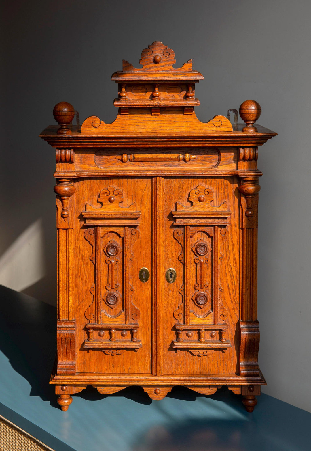 Antique Neo-Gothic Medicine Chest, Hand Carved Wood