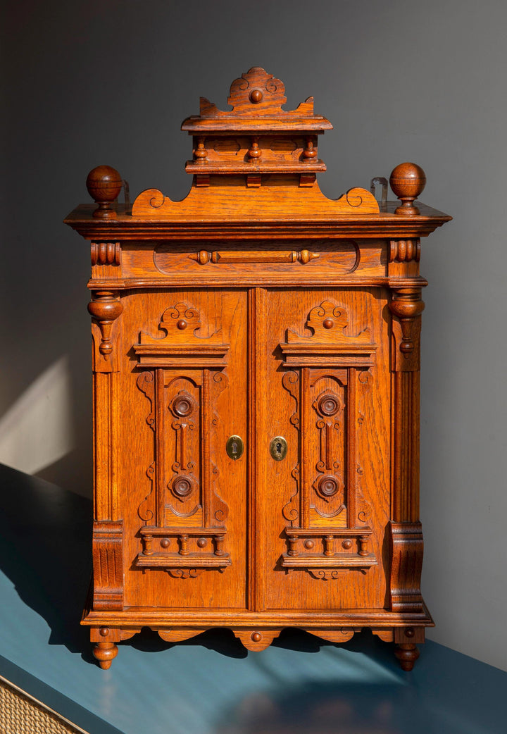 Antique Neo-Gothic Medicine Chest, Hand Carved Wood