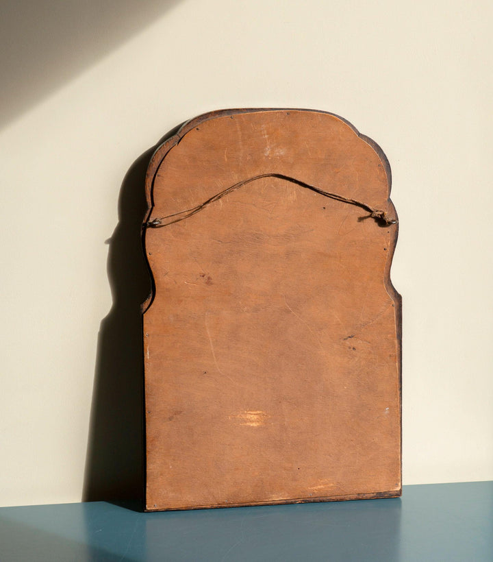 Scalloped Oak Farmers Mirror With Beveled Glass