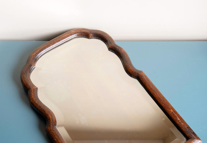 Scalloped Oak Farmers Mirror With Beveled Glass