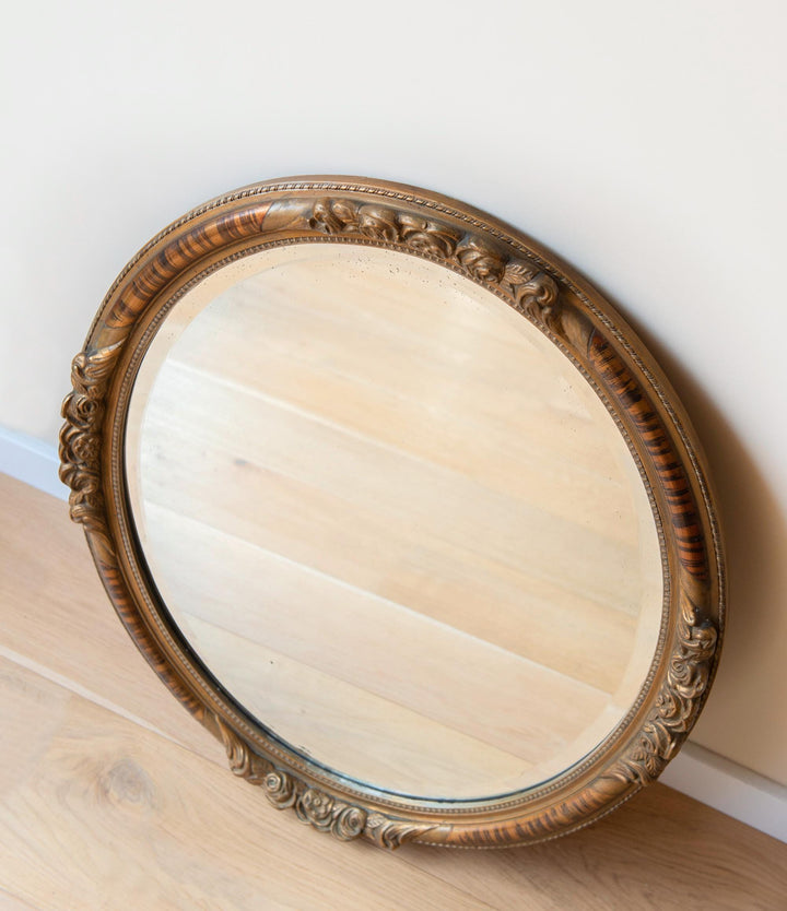 Large Antique Mirror With Beveled Glass - Gold Ornate Frame