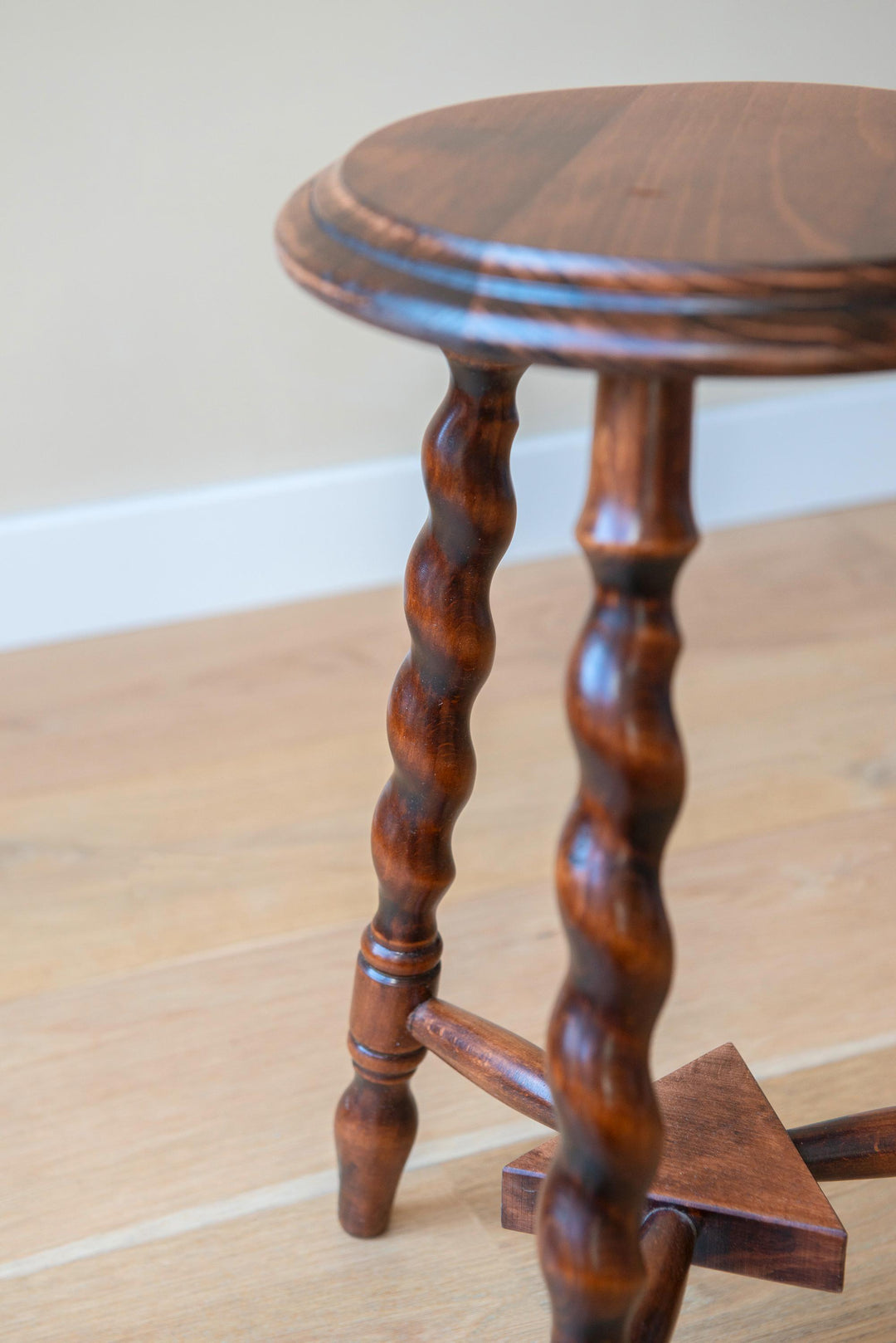 Vintage Round Tripod Stool, Barley Twist Legs