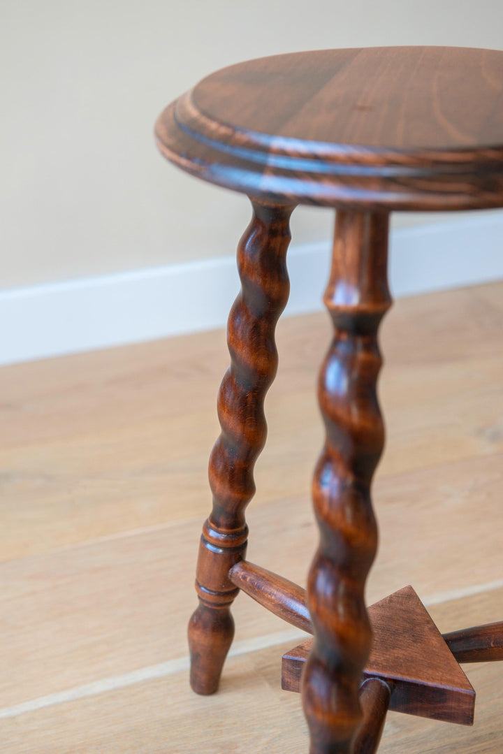 Vintage Round Tripod Stool, Barley Twist Legs