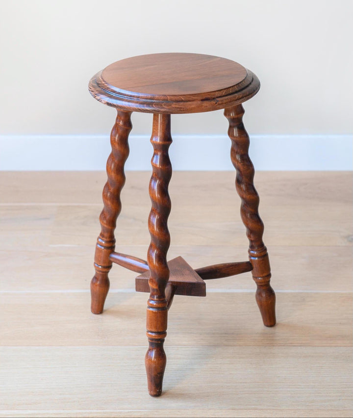 Vintage Round Tripod Stool, Barley Twist Legs