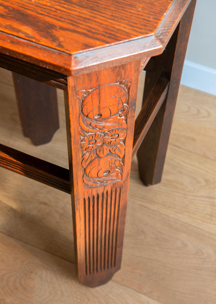Hand Carved Oak Side Table, Art Deco Design