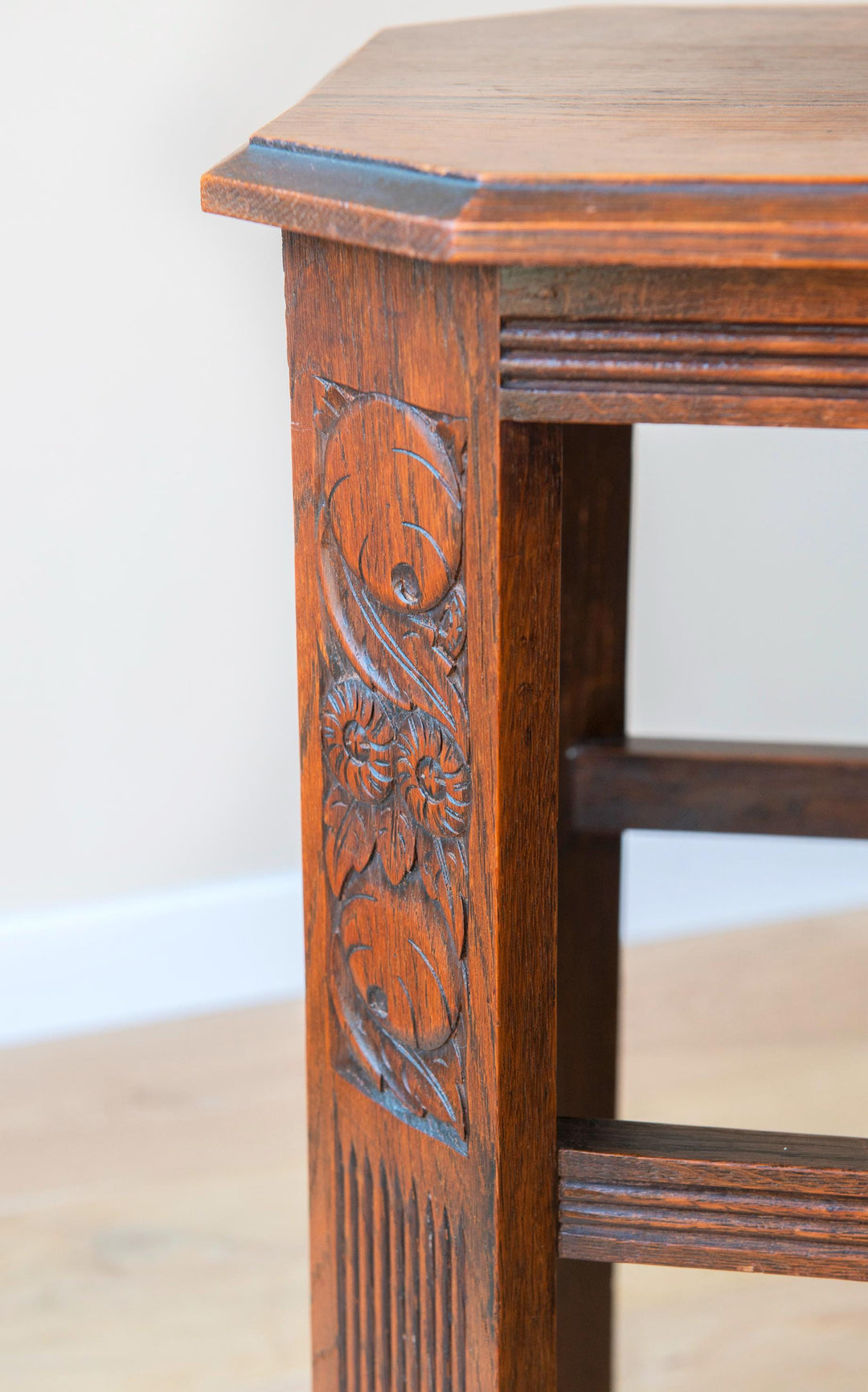 Hand Carved Oak Side Table, Art Deco Design