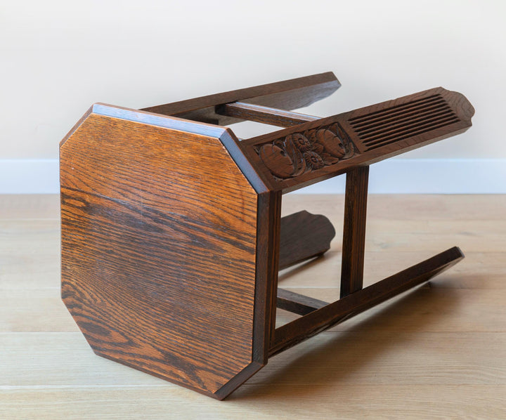 Hand Carved Oak Side Table, Art Deco Design