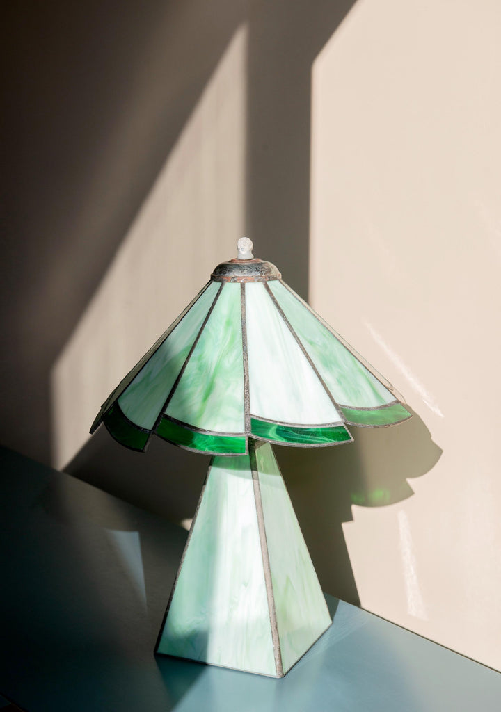Antique Green Stained Glass Table Lamp - Art Deco