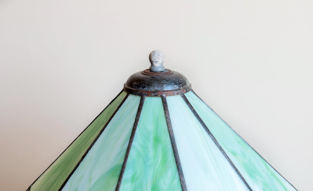 Antique Green Stained Glass Table Lamp - Art Deco