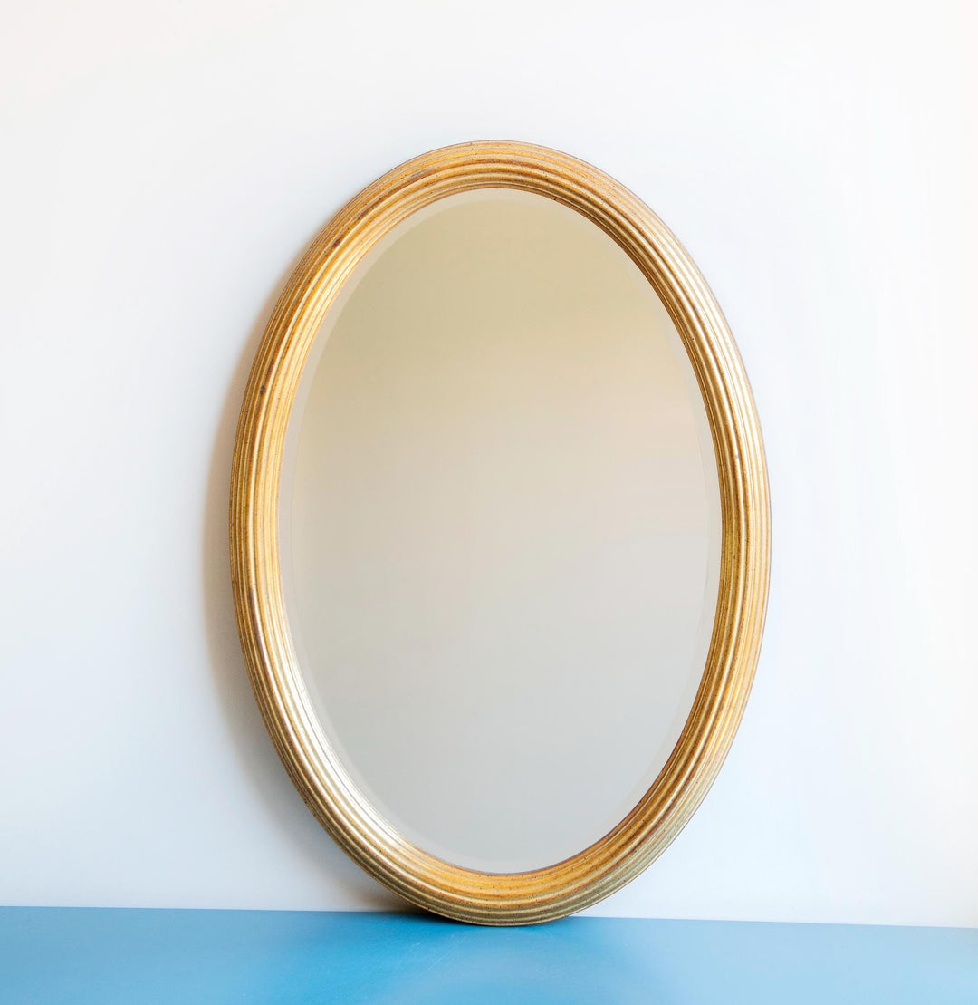 Large Oval Golden Mirror With Beveled Glass - Deknudt